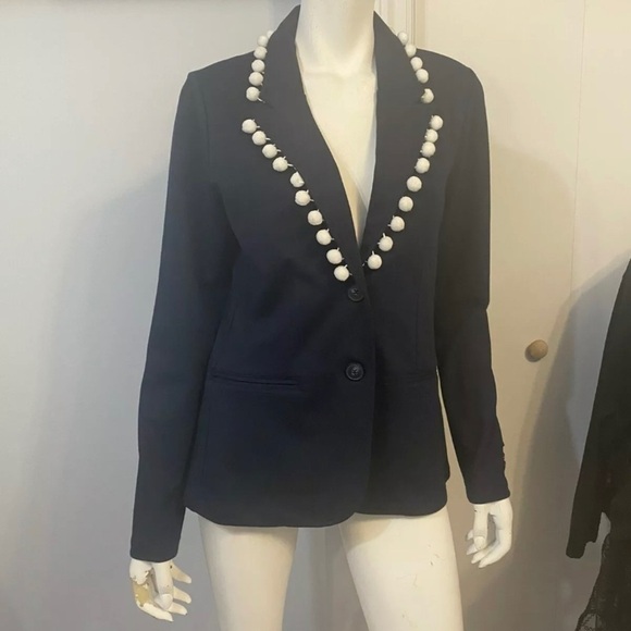 Pearly Vine Blazer Lined Navy Pom poms 2 button - Picture 1 of 7